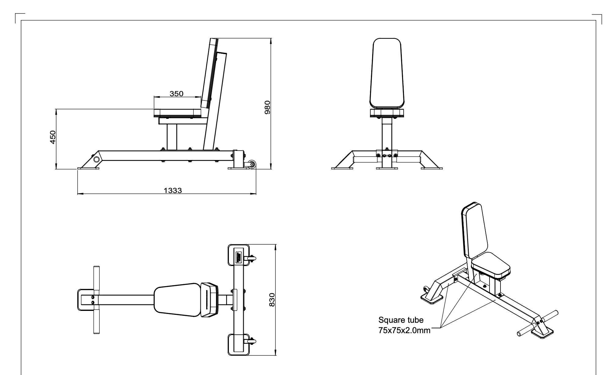Commercial 75 Degree Utility Bench | Fixed Angle Shoulder Press Bench - Image 3